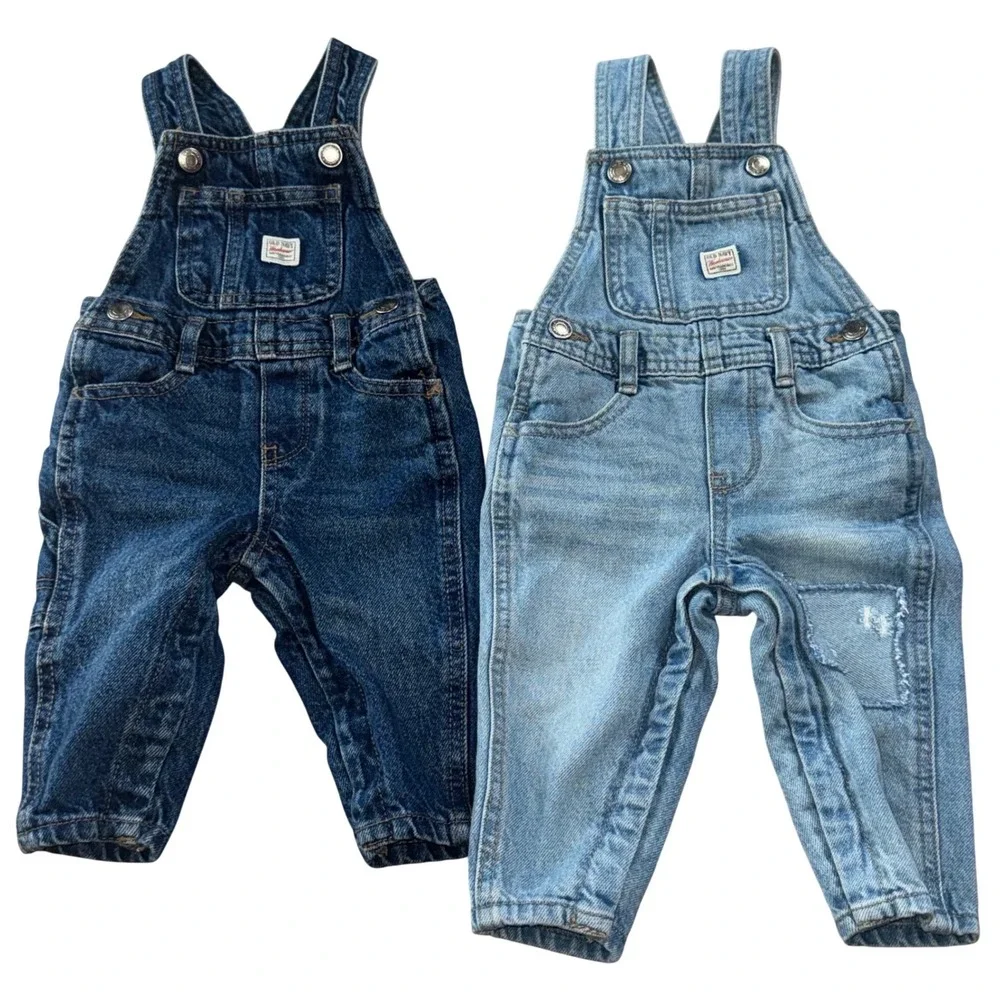 Old Navy‎ Workwear Baby 100% Cotton Denim Overalls Unisex BUNDLE 6-12M & 12-18M